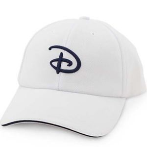 EUC Disney D Logo Hat White Adjustable Velcro Back